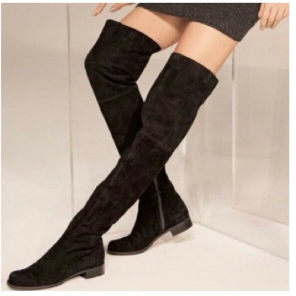 Stuart Weitzman thigh high HILO black suede boots, size 8.5